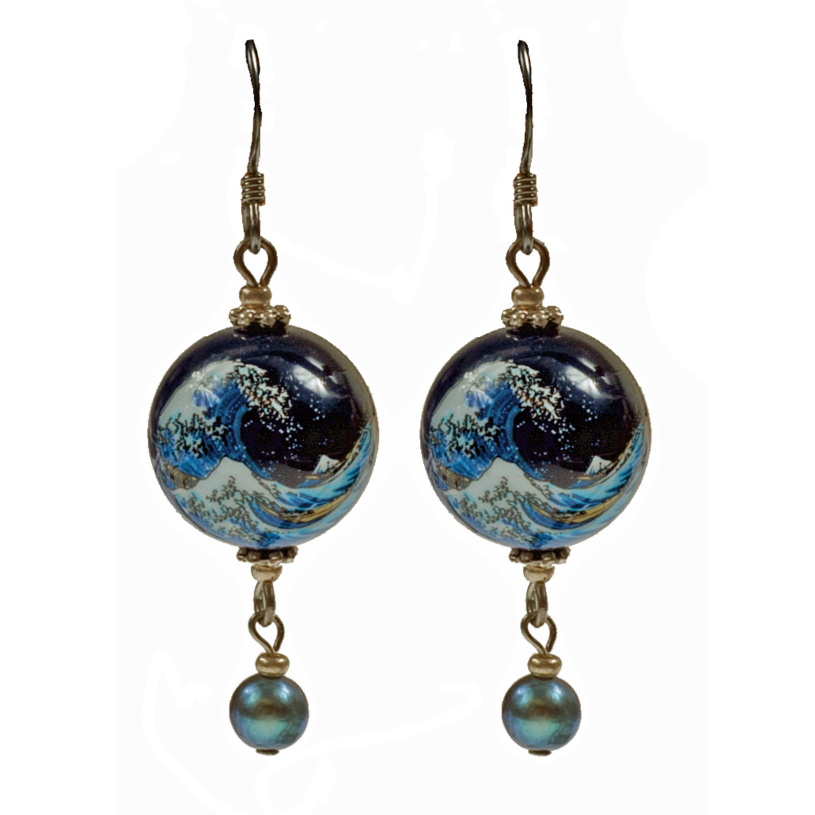 Navy Blue Tensha With Peacock Pearl Earring