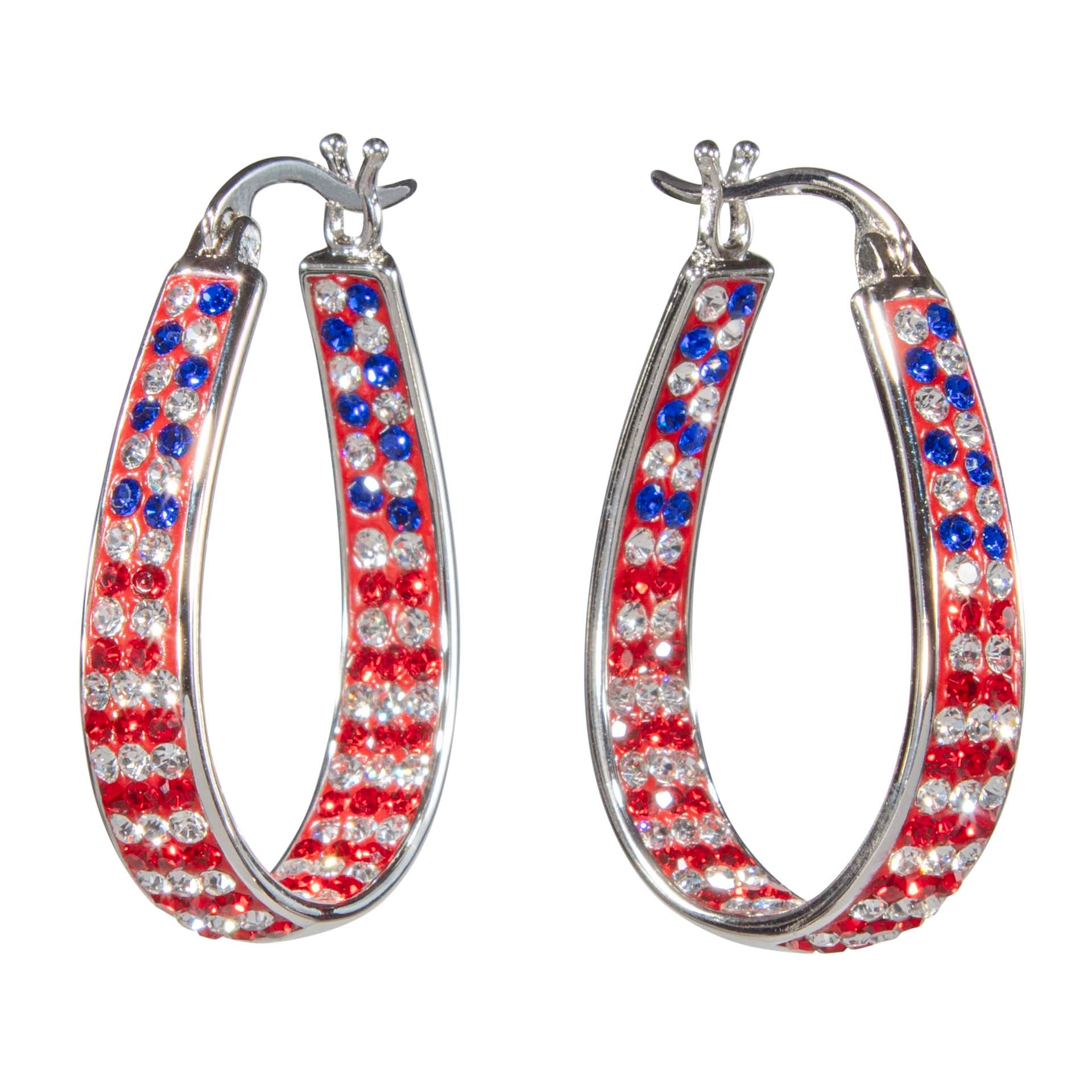 Red White And Blue Full Pave Cz Hoop Earring