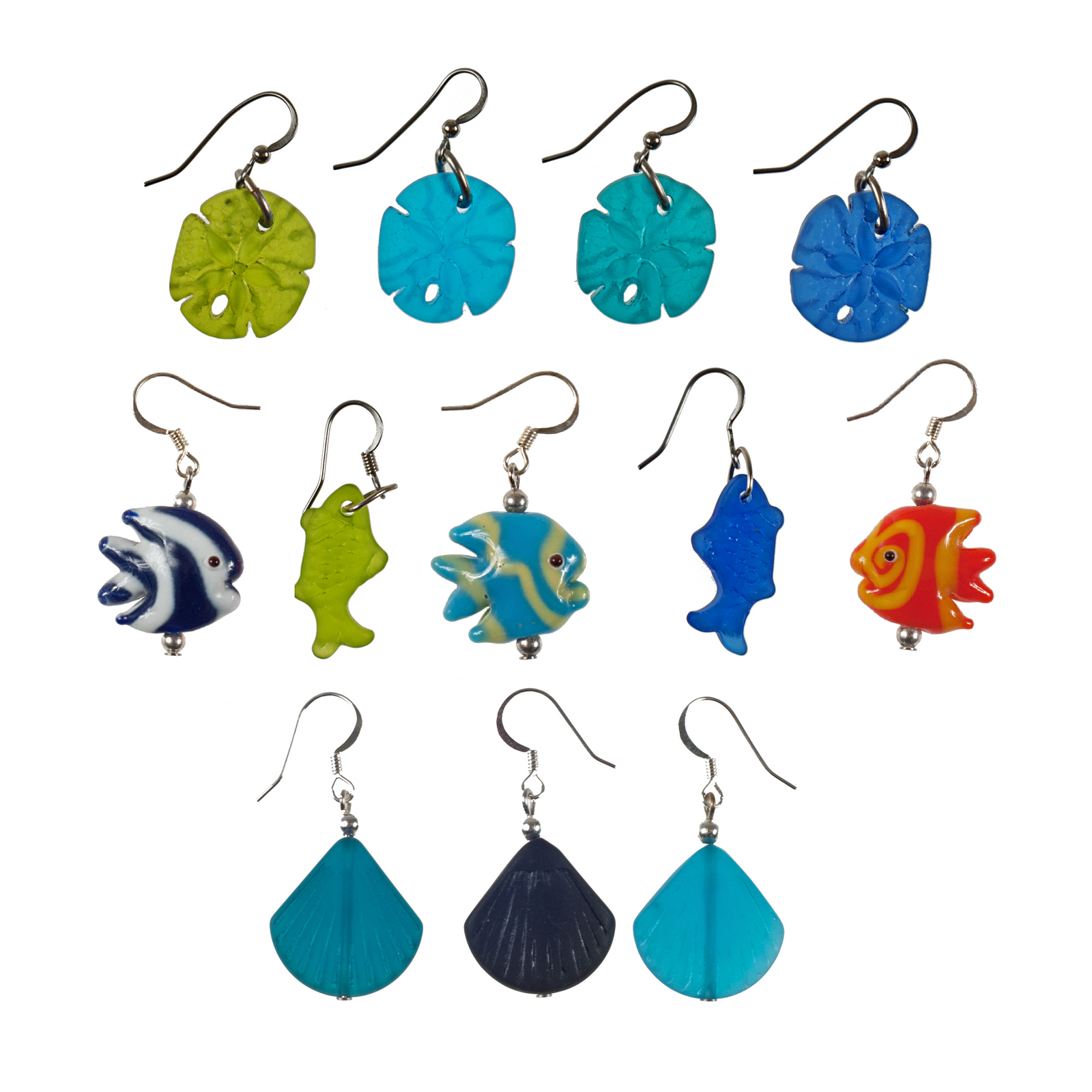 12 Pairs Assorted Aquatic Lampwork And Frosted Glass Earring