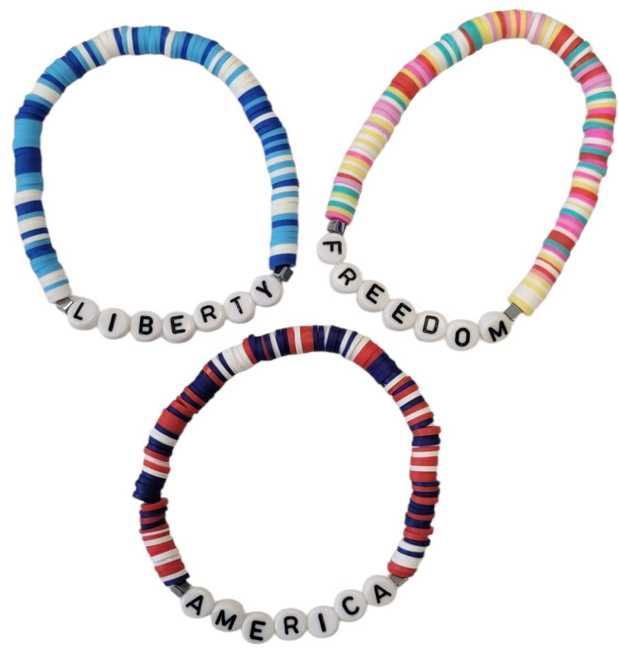 Colorful Polymer Disk W/Black Letter Beads  Bracelet