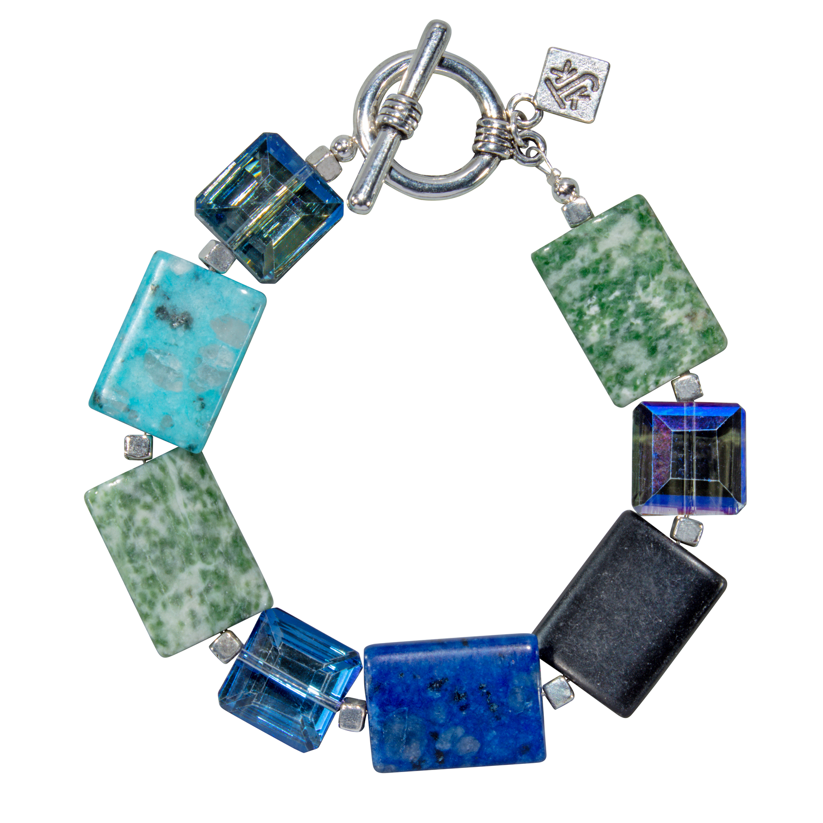 Rectangular Cool Tone Stones With Radiant Crystals Bracelet