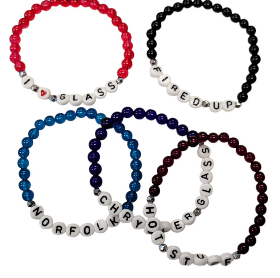 Glass Bead Stretch Bracelet With Black Letters Bracelet