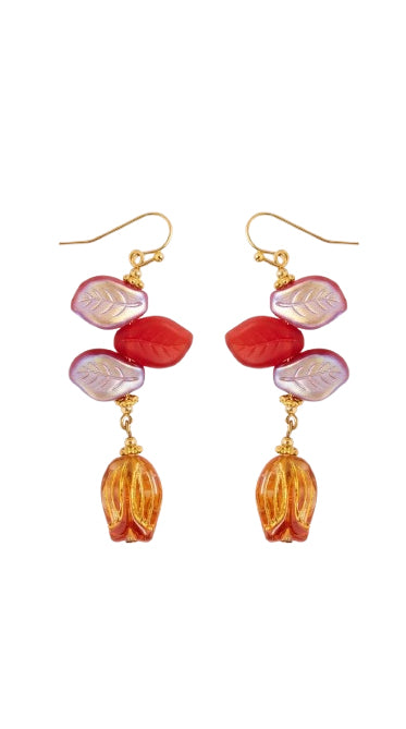 Bohemian Glass Leaves And Tulips Earring