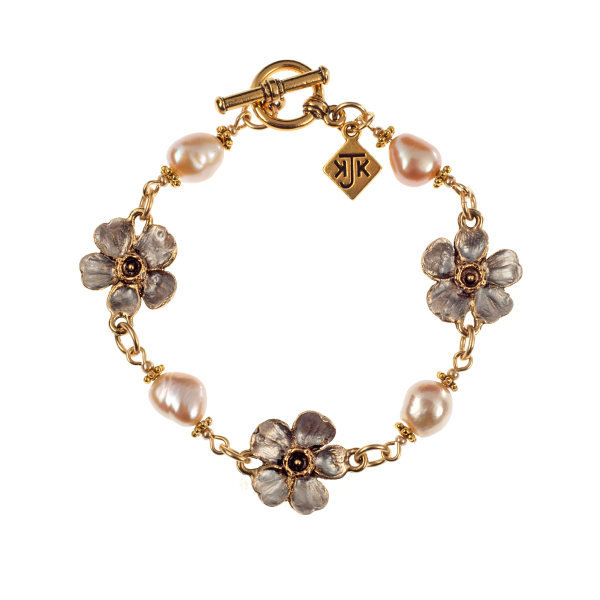 Cherry Blossom And Pearl Linked Bracelet