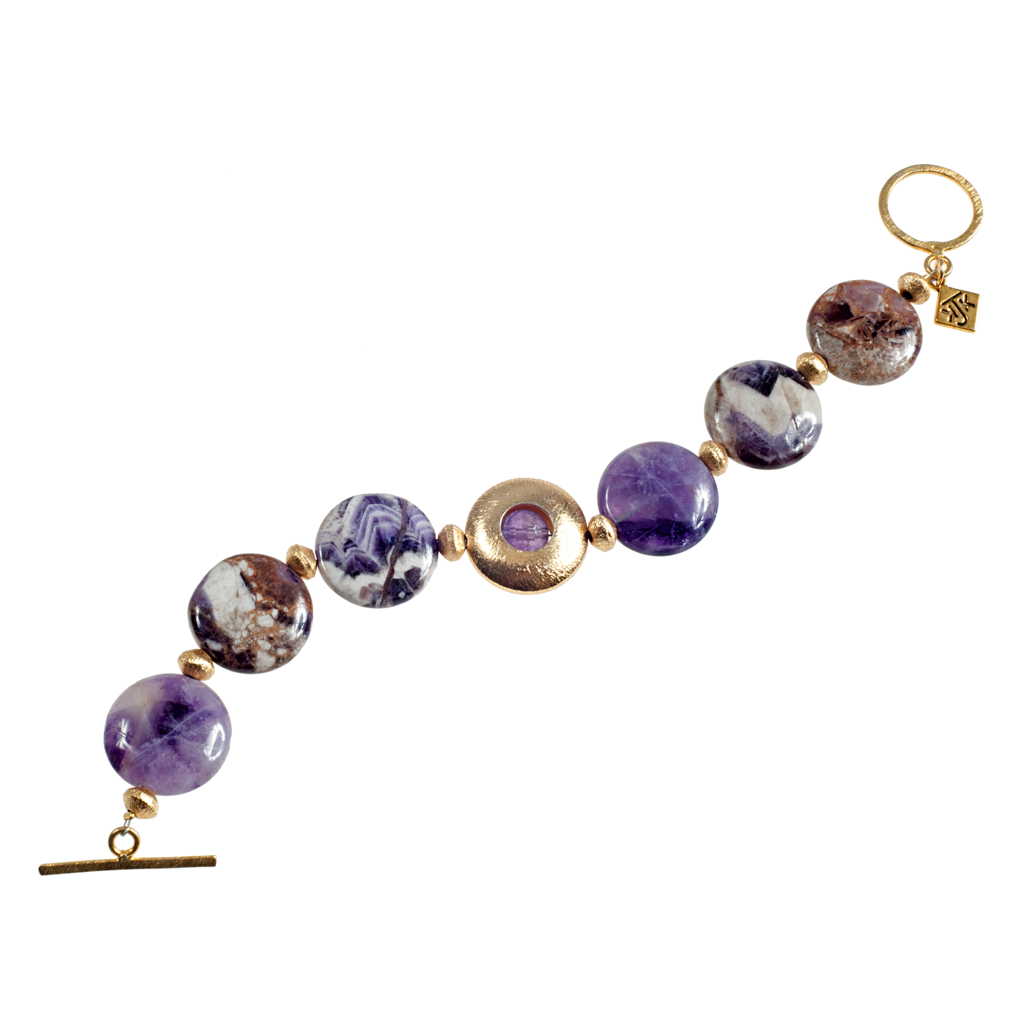 Cape Amethyst Coin With Brushed Gold Disk Bracelet