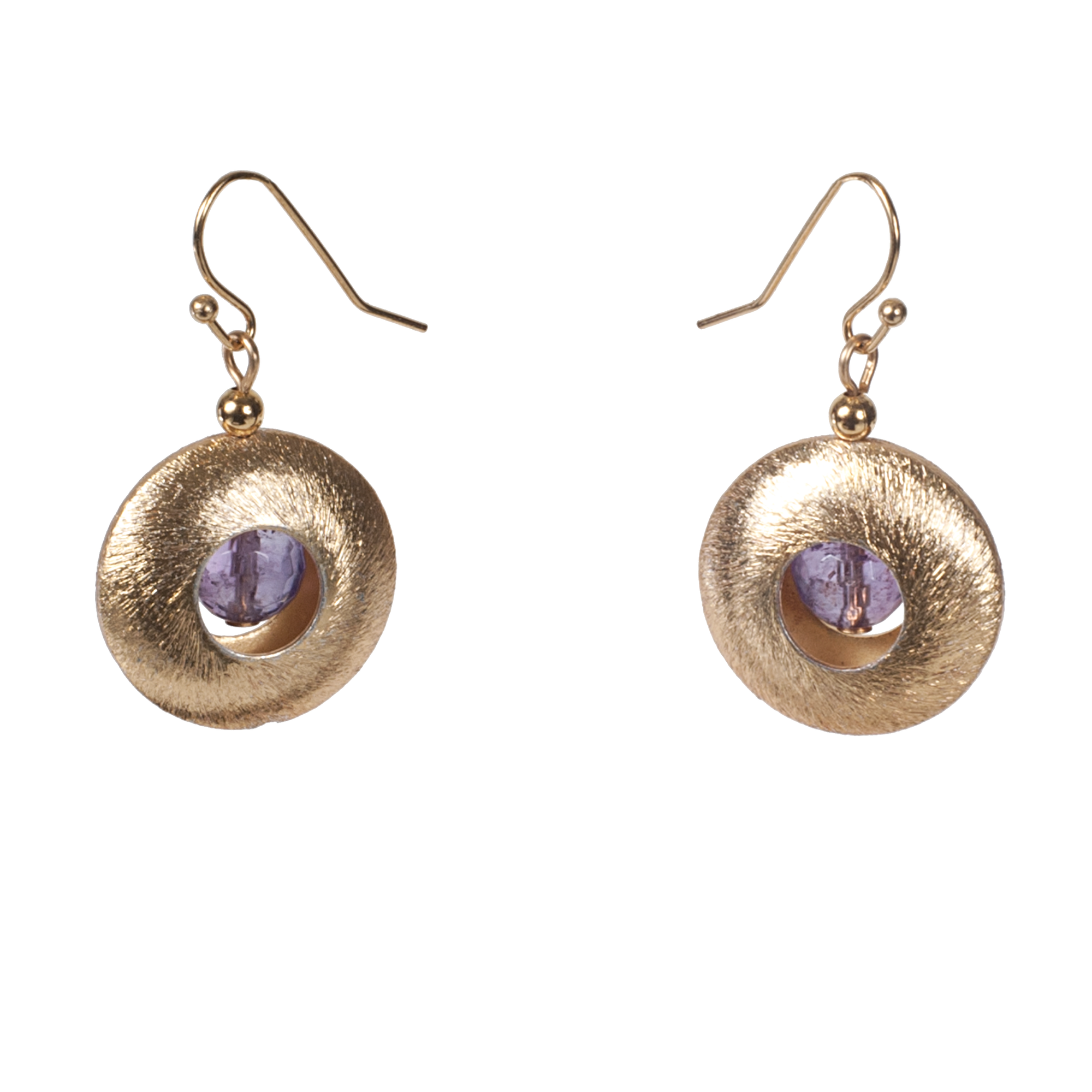 Brushed Gold Donut & Faceted Amethyst Earring