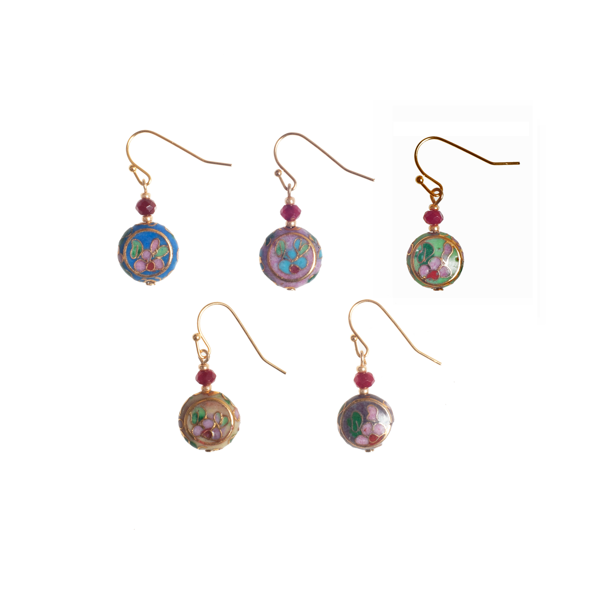 Cloisonné Coin With Faceted Ruby Jade Earring