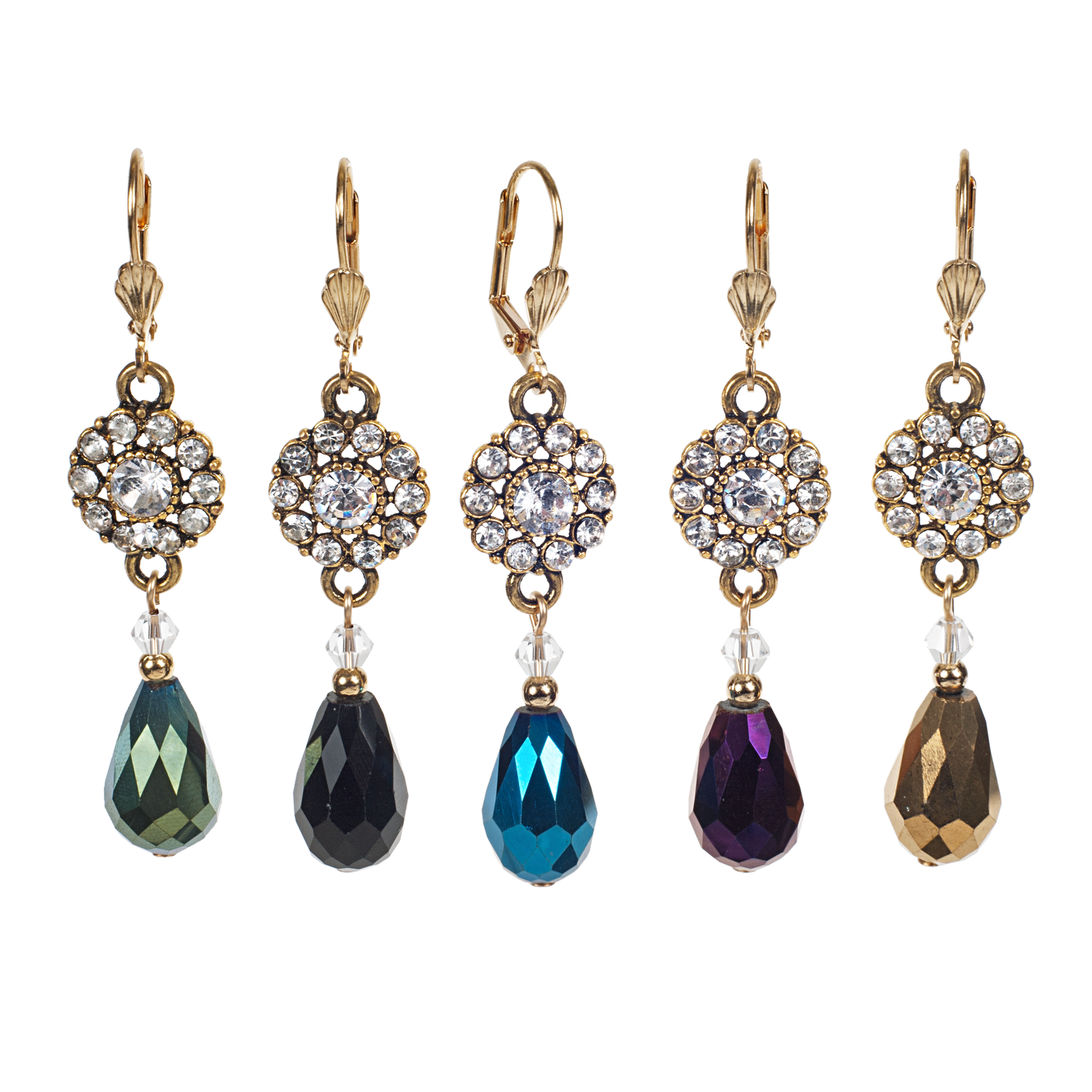 Crystal Medallion & Metallic Drop Earring