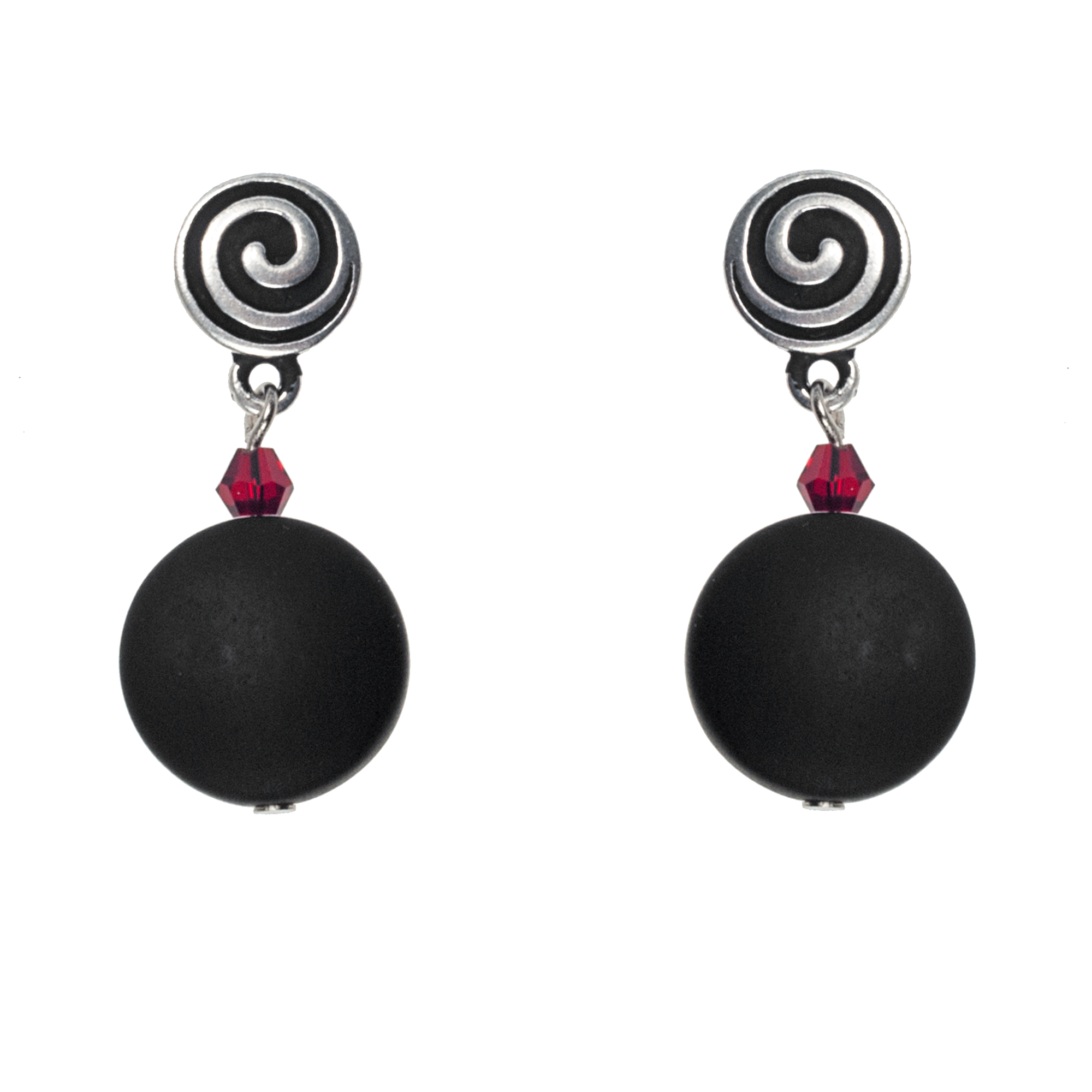 Black Recycled Frosted Glass Coin Spiral Post Earring