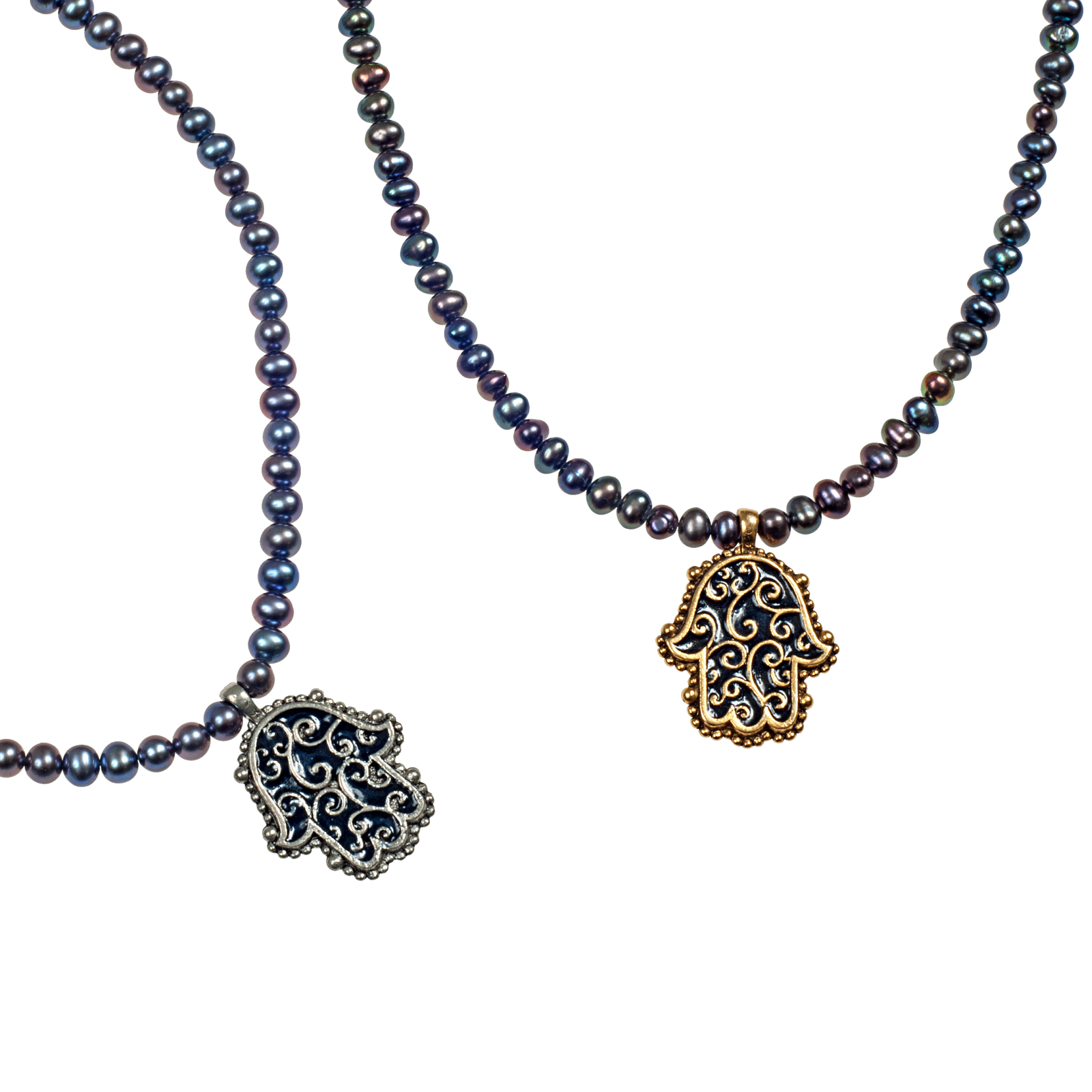 Hand-Painted Hamsa Pendant & Cultured Pearl Choker