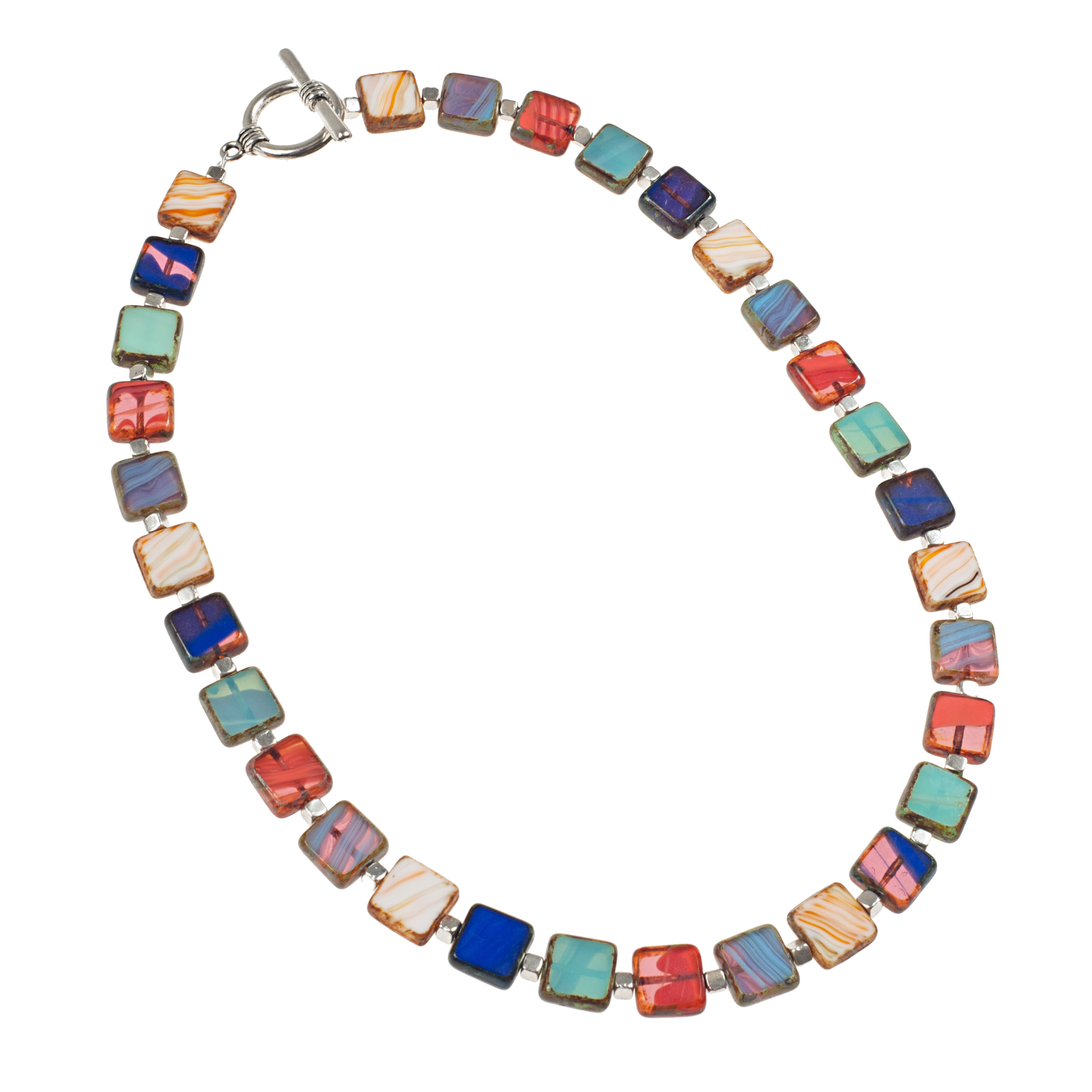 Colorful Czech Glass Squares Choker
