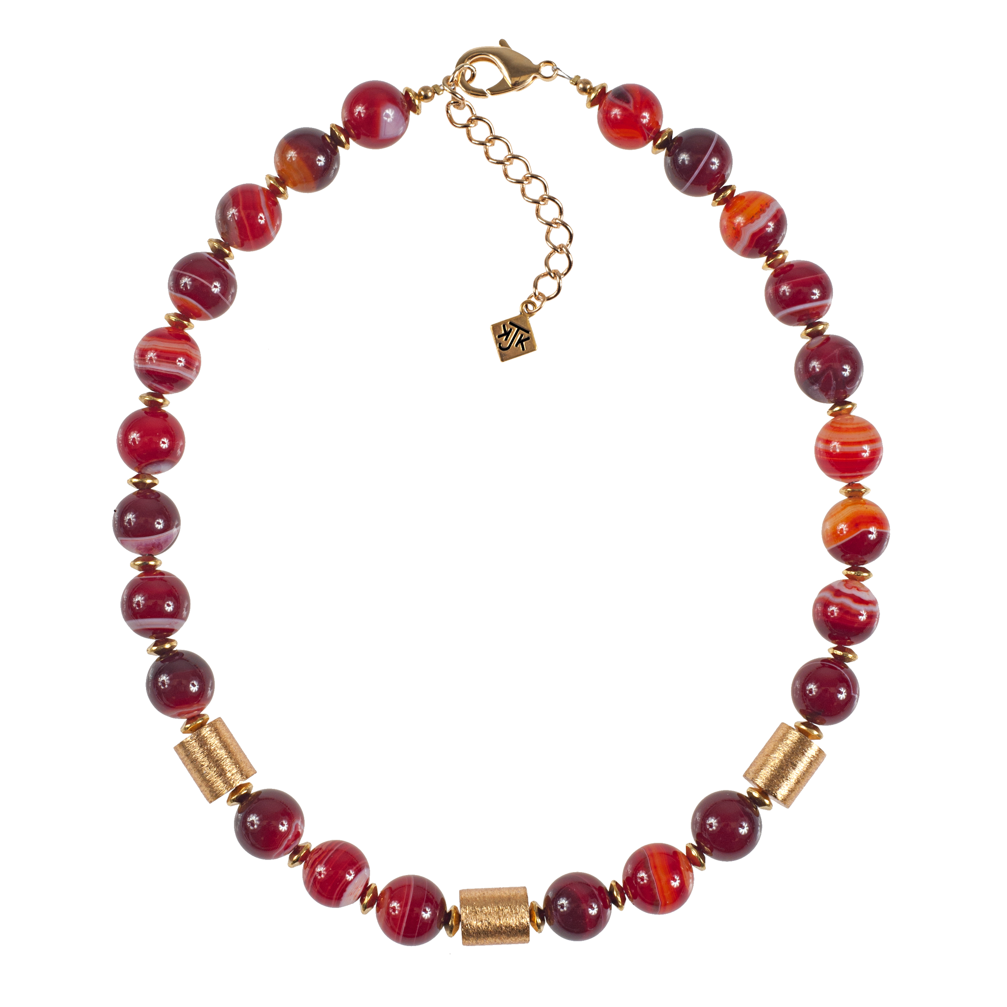 Magenta, Fuchsia And Orange Banded Agate Necklace
